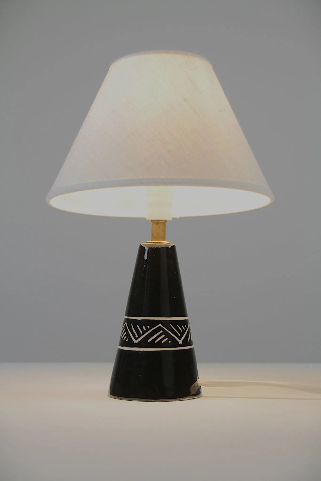 Black ceramic table lamp with sgraffito detail, Scandinavia, 1960s/1970s