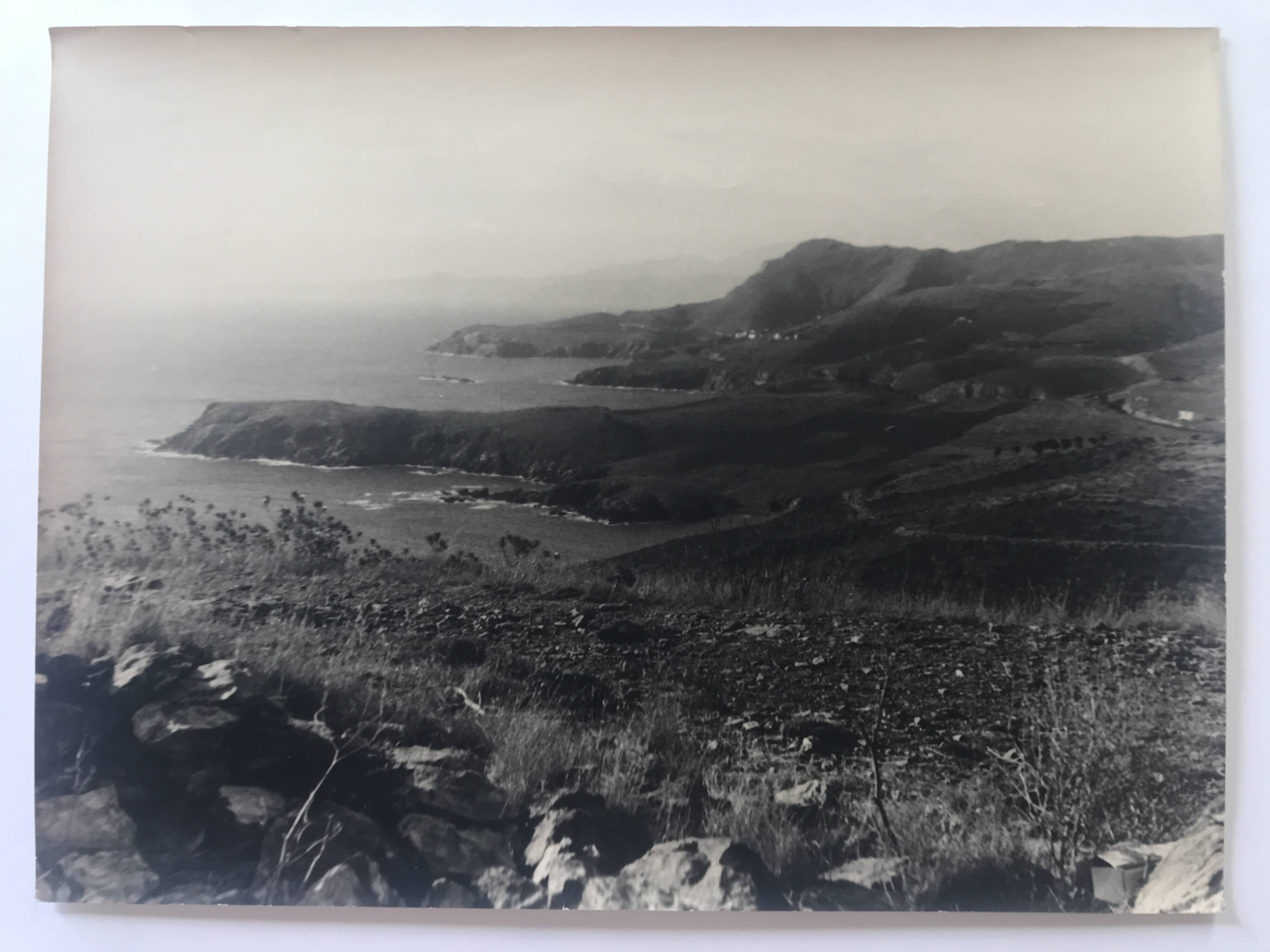 Coastal landscape at the end of summer, 1960s/70s. Black and white silver print.