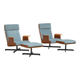 Pair of modernist teak lounge chairs and poufs 1960