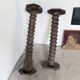 Pair of pedestal columns with oak pressing screws, 1900