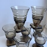 Set of 7 glasses in art deco smoked glass 30s