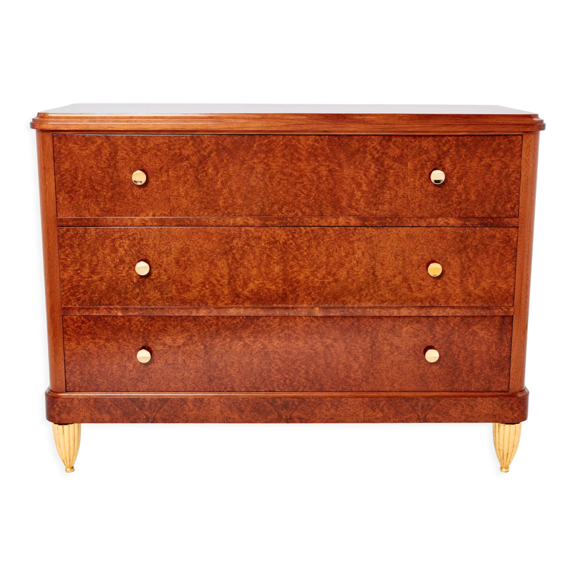 Chest of drawers amboine magnifying glass gilding  circa 1940s