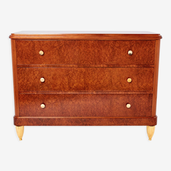 Chest of drawers amboine magnifying glass gilding  circa 1940s