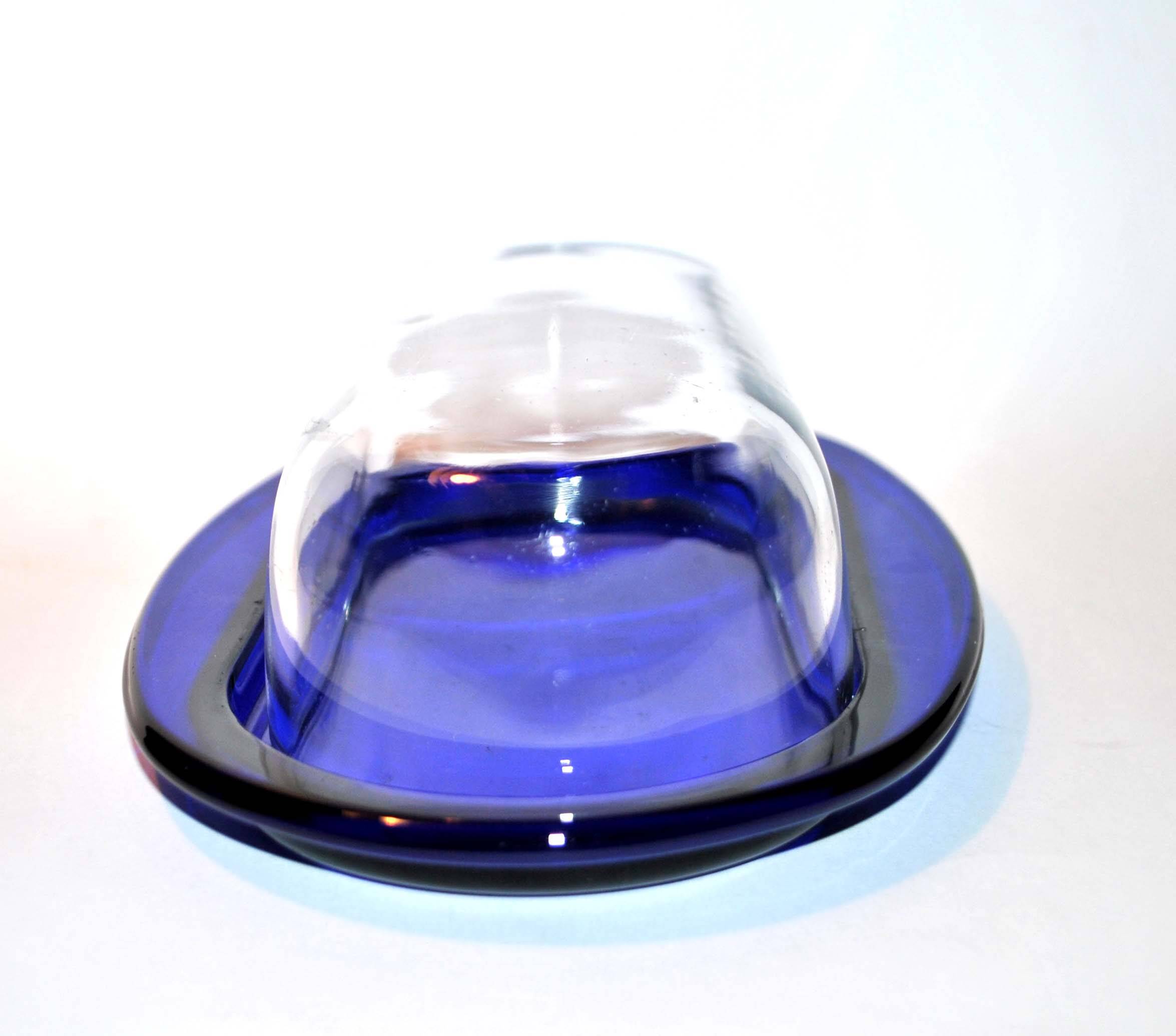 Vintage cobalt blue glass butter dish
