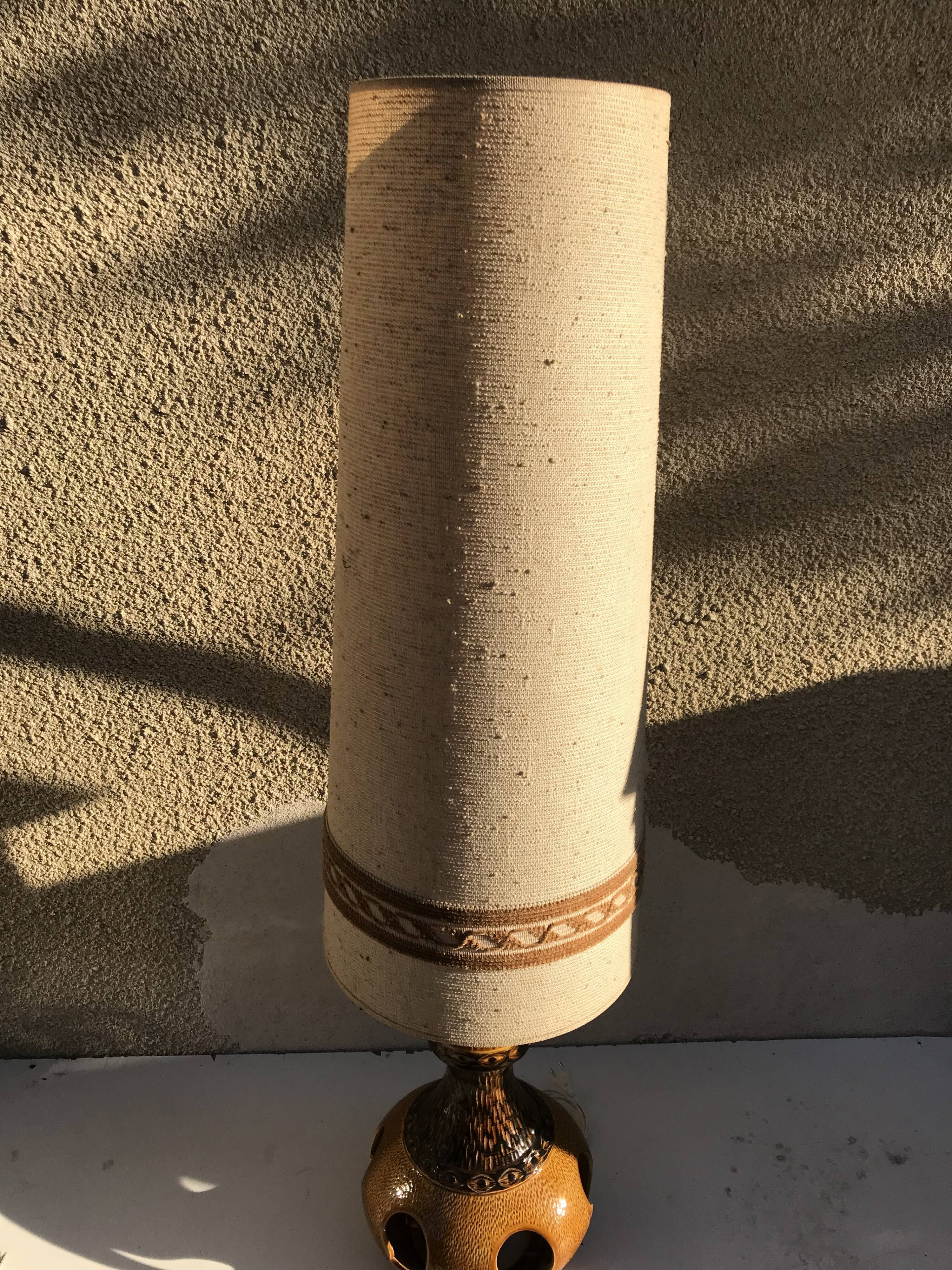 Lampe sur pied céramique marron beige germany années 70