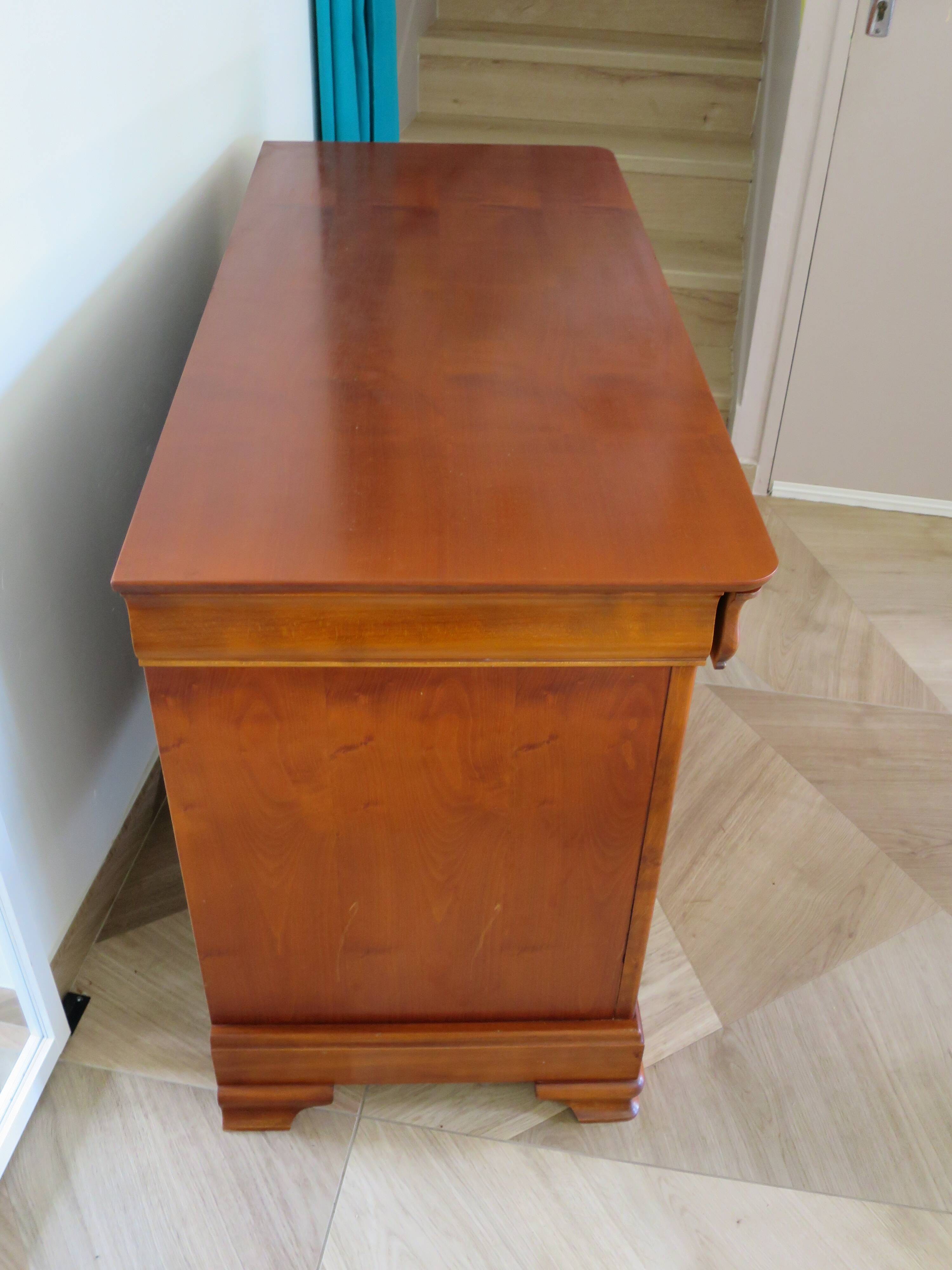 Cherry wood ogee chest of drawers - 4 drawers - 80s - long chest of drawers - Louis Philippe style