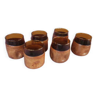 Set of 6 amber leather glasses