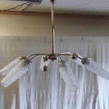 Chandelier with 6 lights in gold-plated metal and glass tulip - mid 20th century.