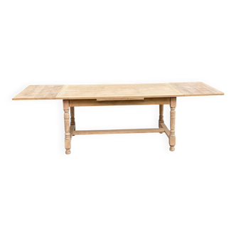 Extendable farmhouse table in raw oak, renovated