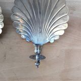 Pair of vintage silver-plated scallop shell wall candle holders
