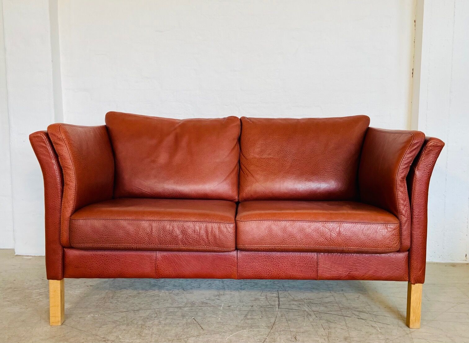 Canapé vintage danois rétro Skalma pour 2 personnes en cuir cognac