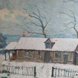 Oil on wood panel - snowscape G. Moses