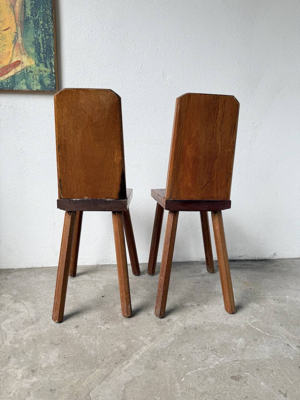 Paire de chaises brutaliste en chêne 1950