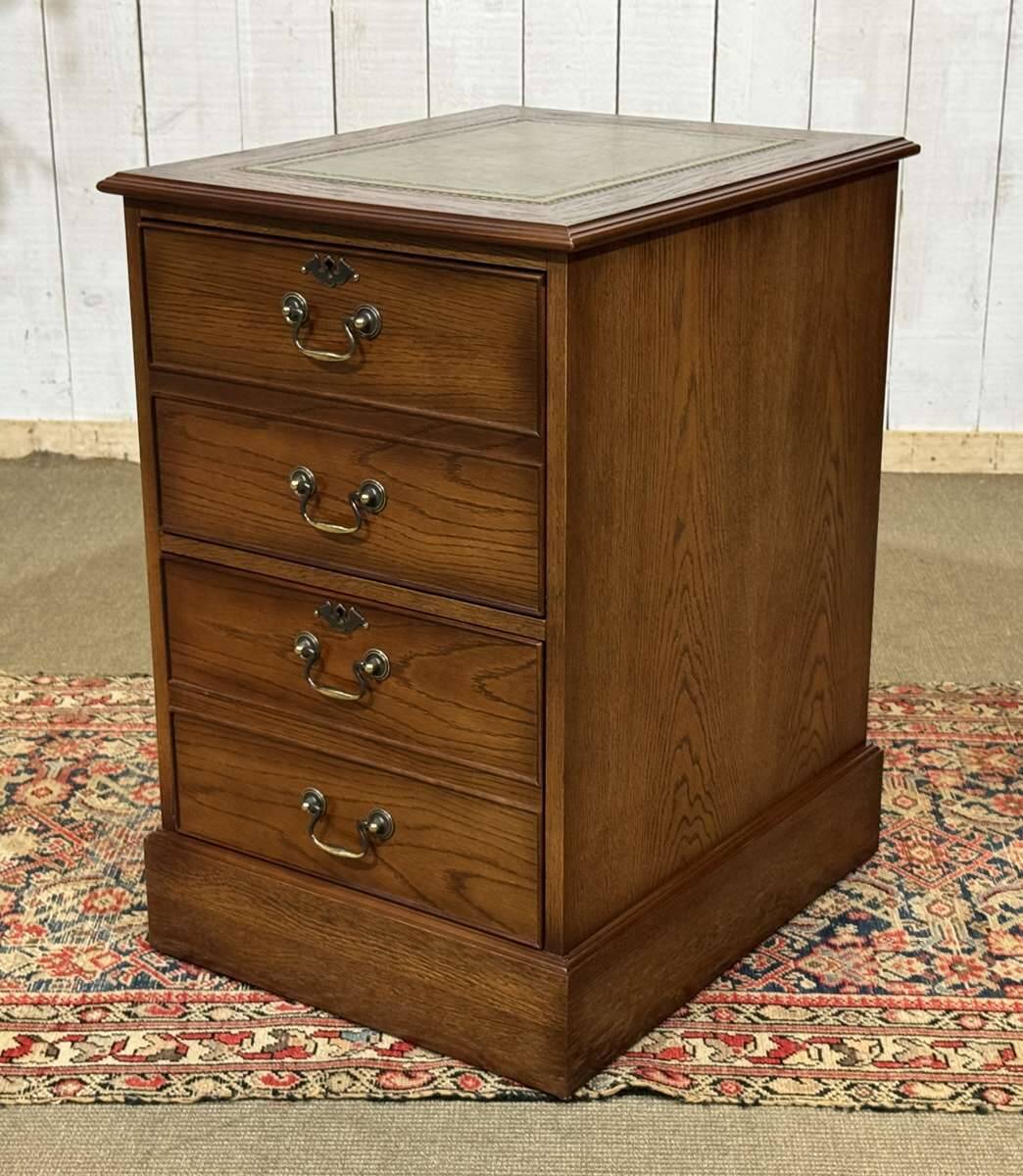 Office cabinet in oak with English leather top from the 1990s.
