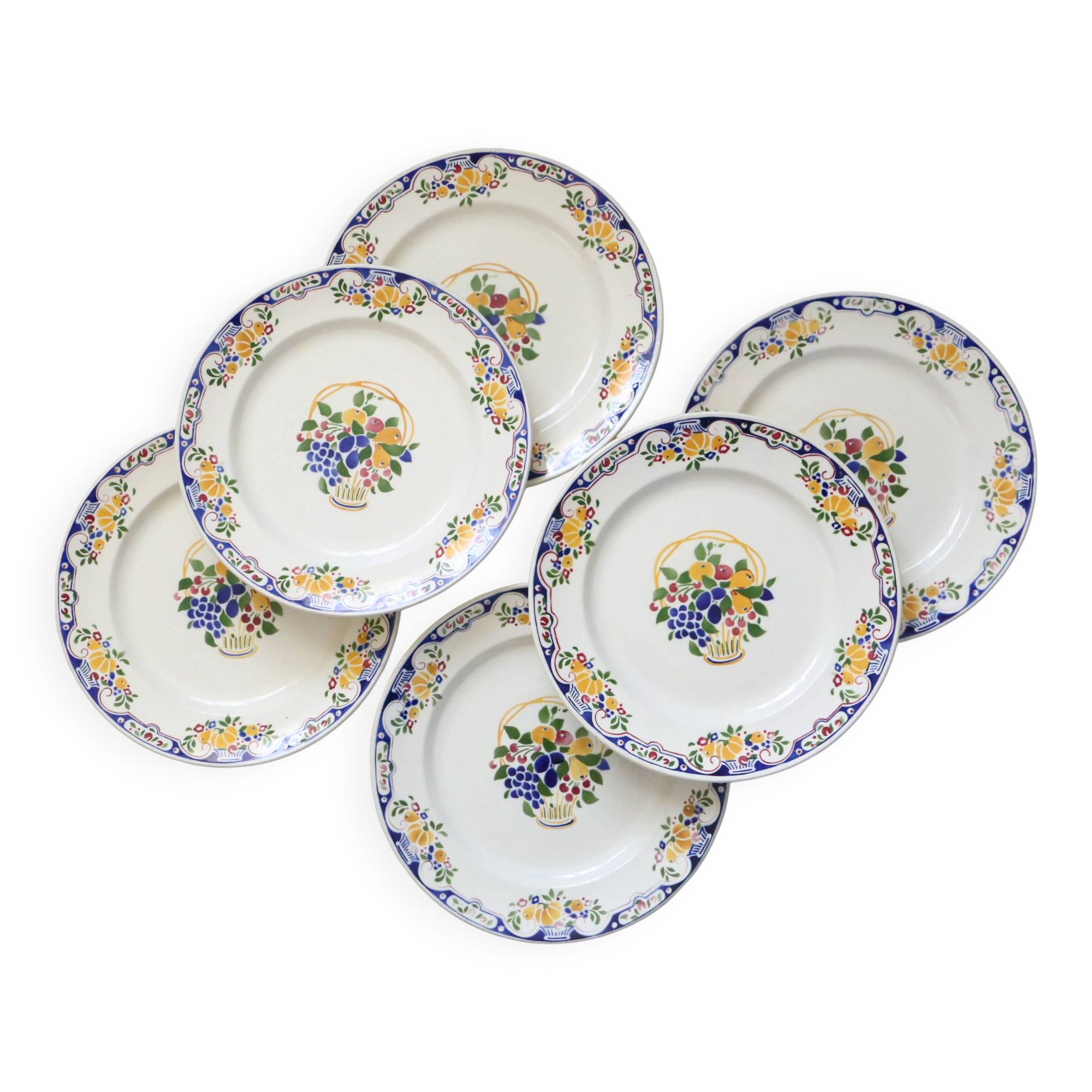 Set of 6 Boch dinner plates, Fructidor service, vintage