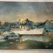 Oil on canvas Alain Chaussois (1950-2018) – Ocean liner Arcadia in the
