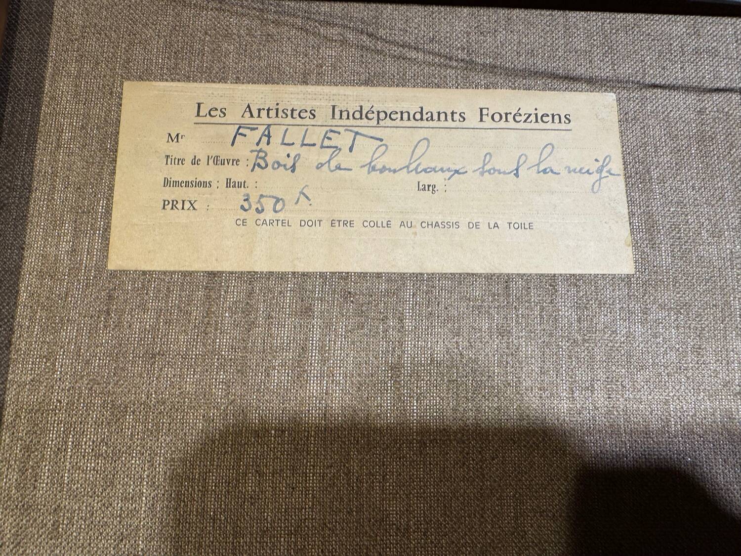 Antique painting, landscape under the snow, signed Fallet 1967