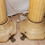 Pair of lamp on column in alabaster gilded brass frame