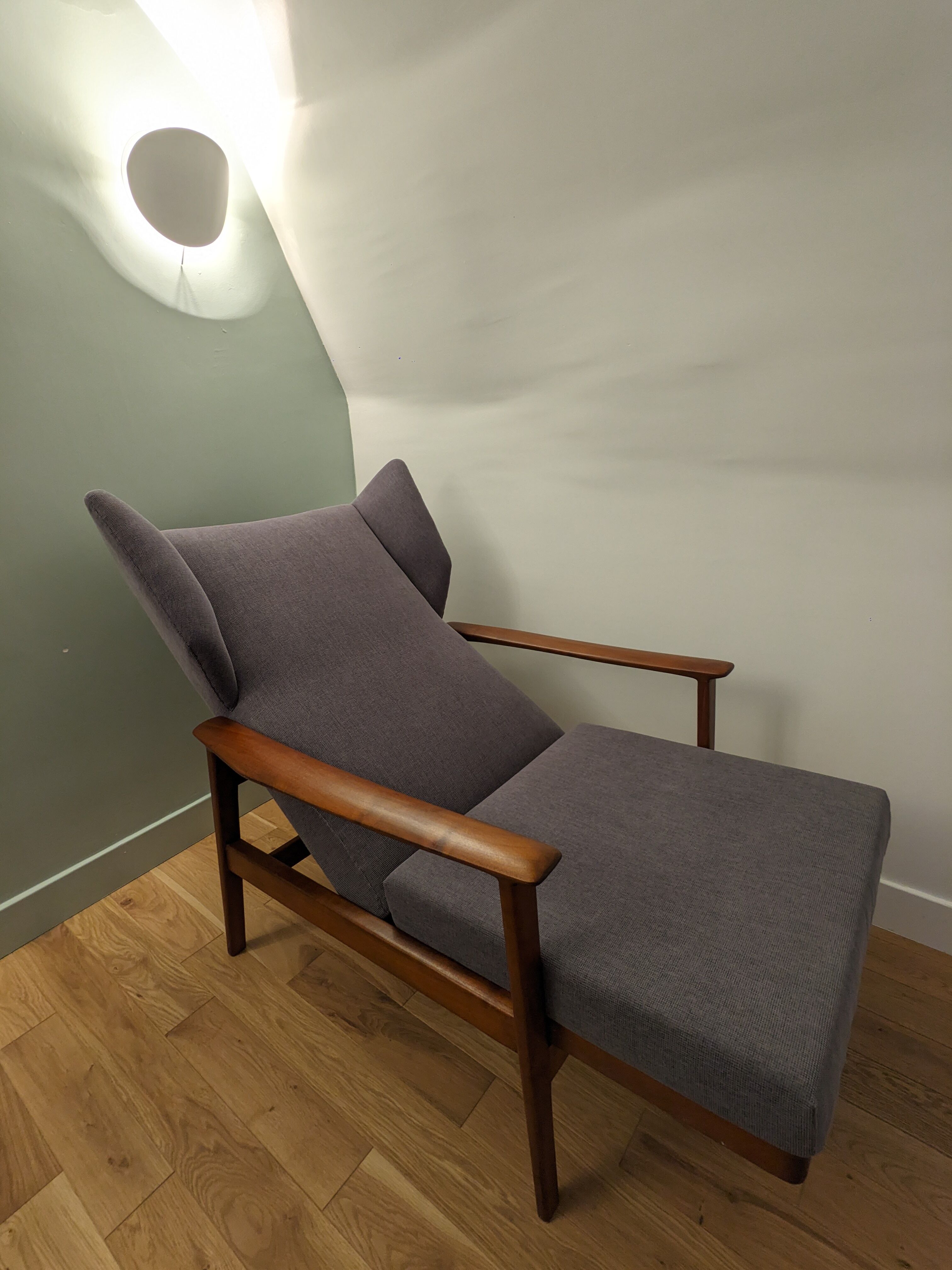 Scandinavian armchair with footrest 1950 vintage