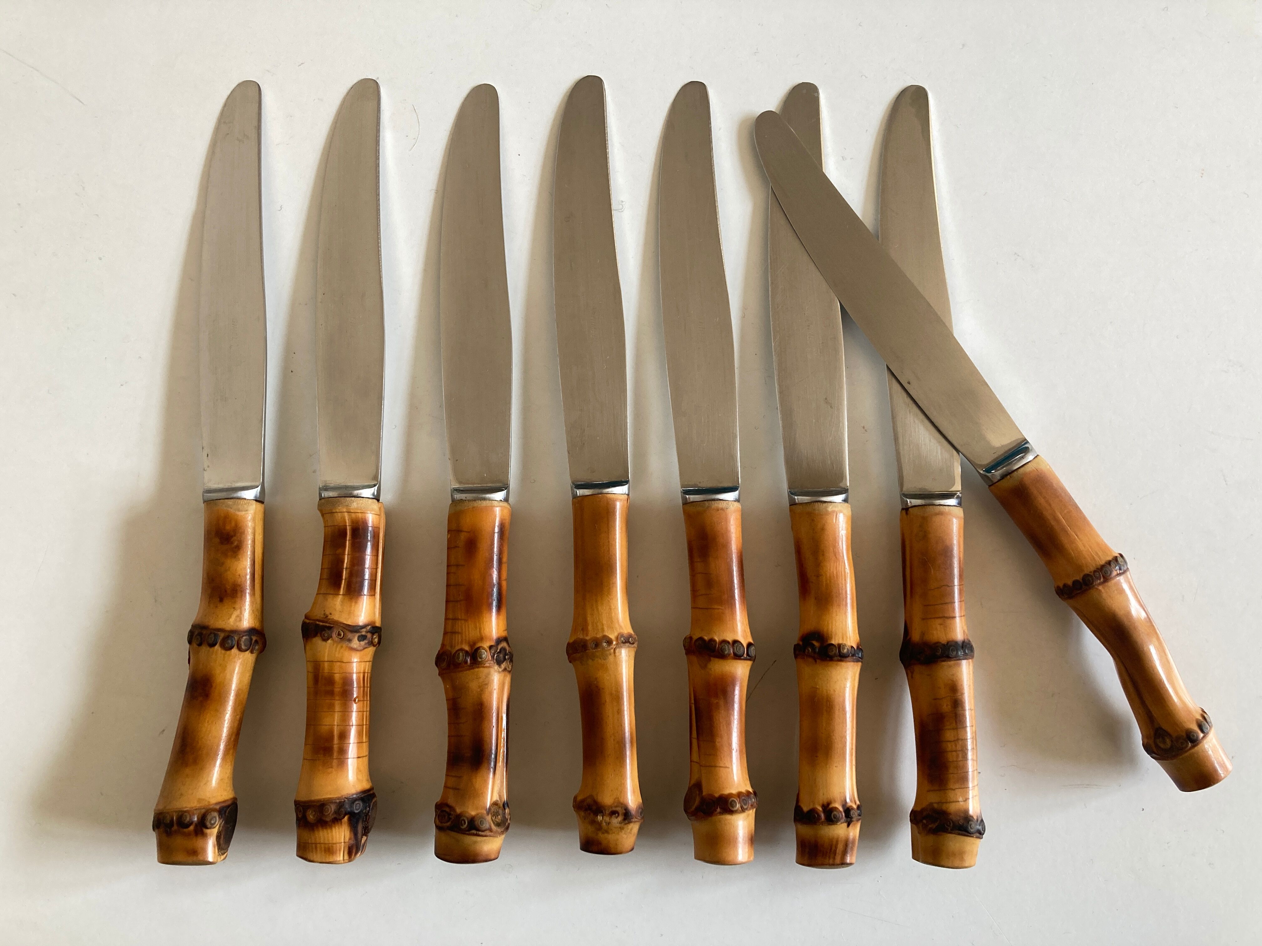 Set of 8 knives bamboo sleeves 1960