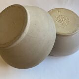 Pair of enamelled sandstone bowls