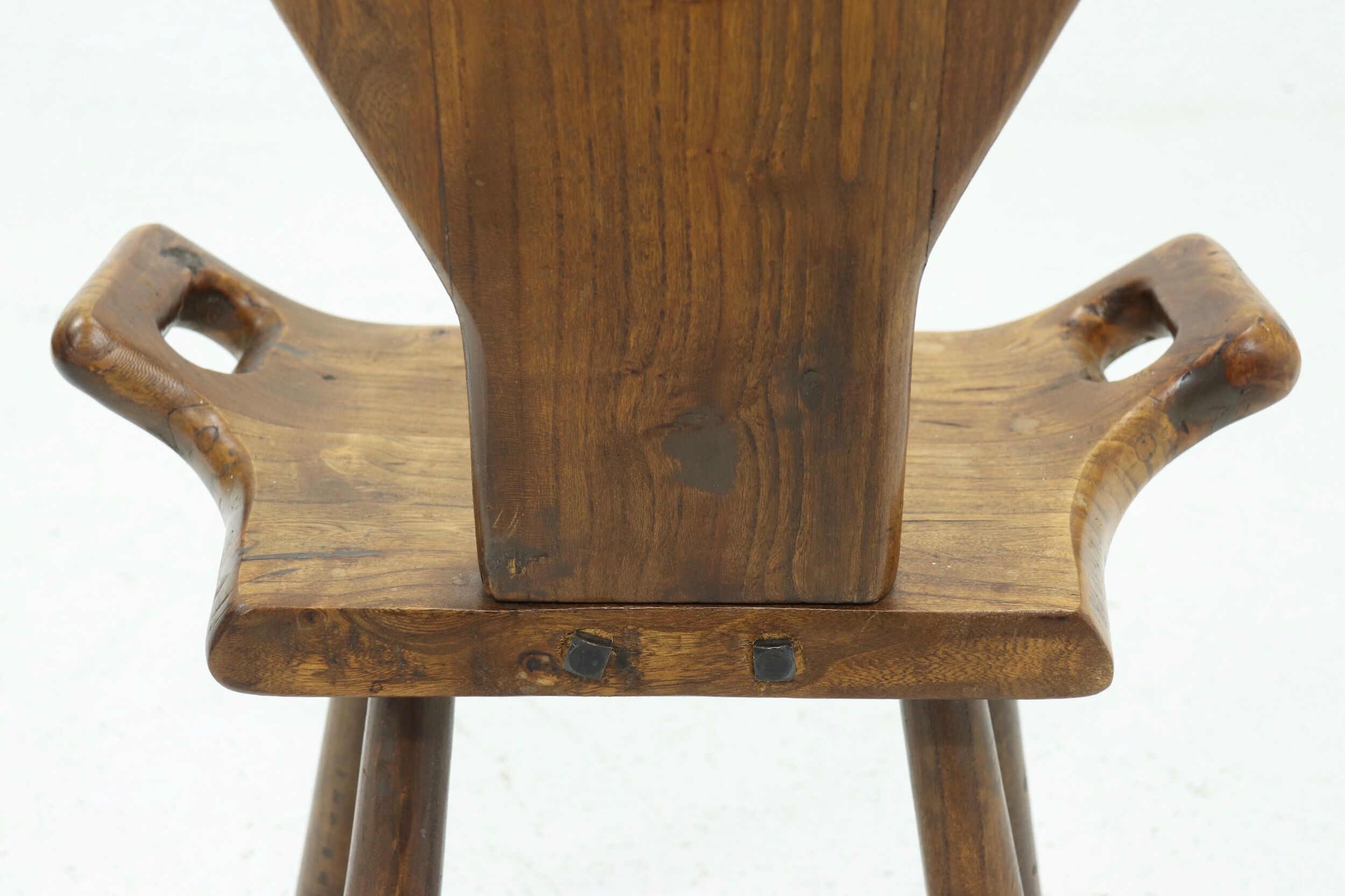 Brutalist Spanish Side Chair Stool in Solid Oak, 1960s
