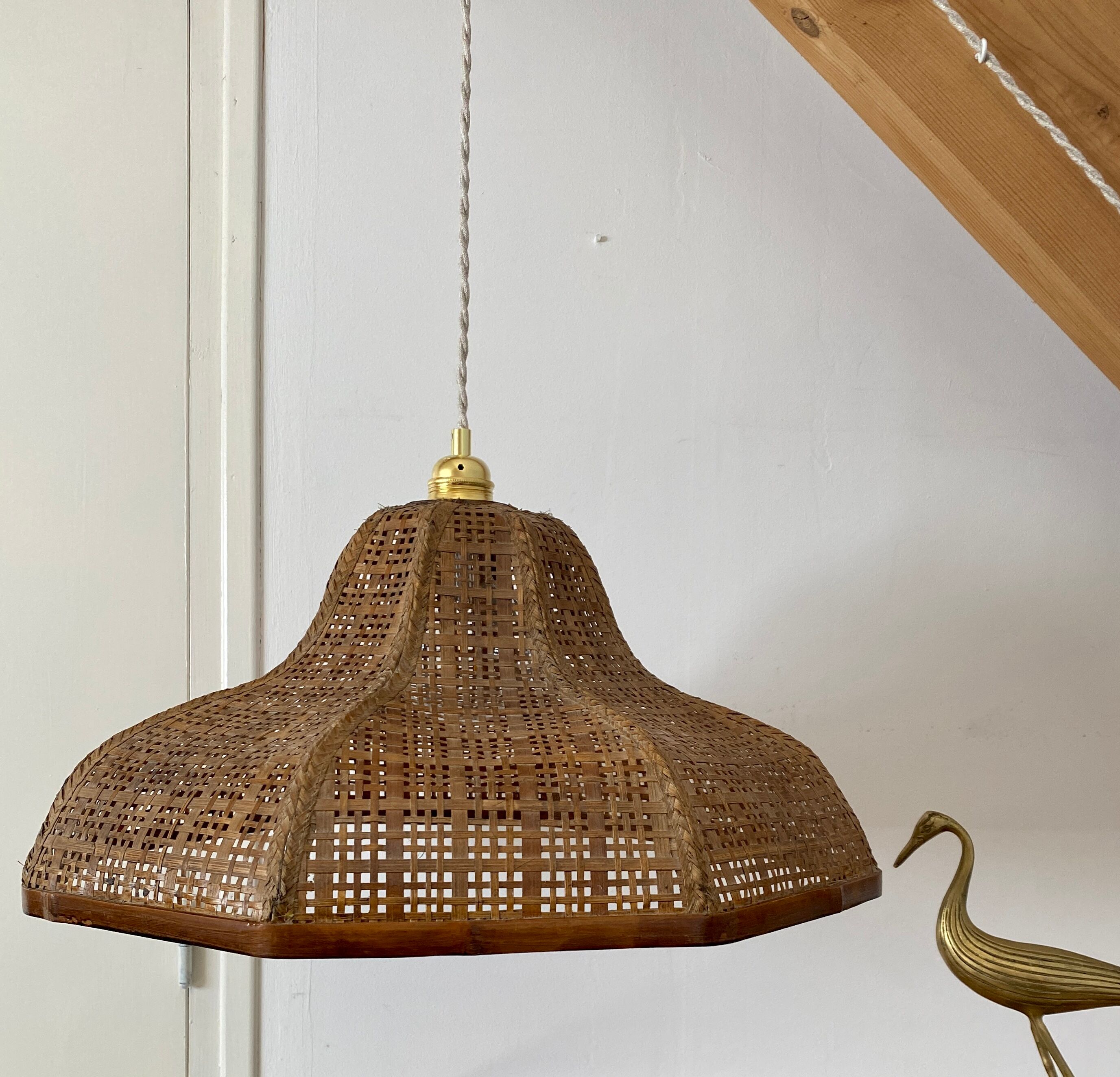Suspension lampshade vintag in wood and canning