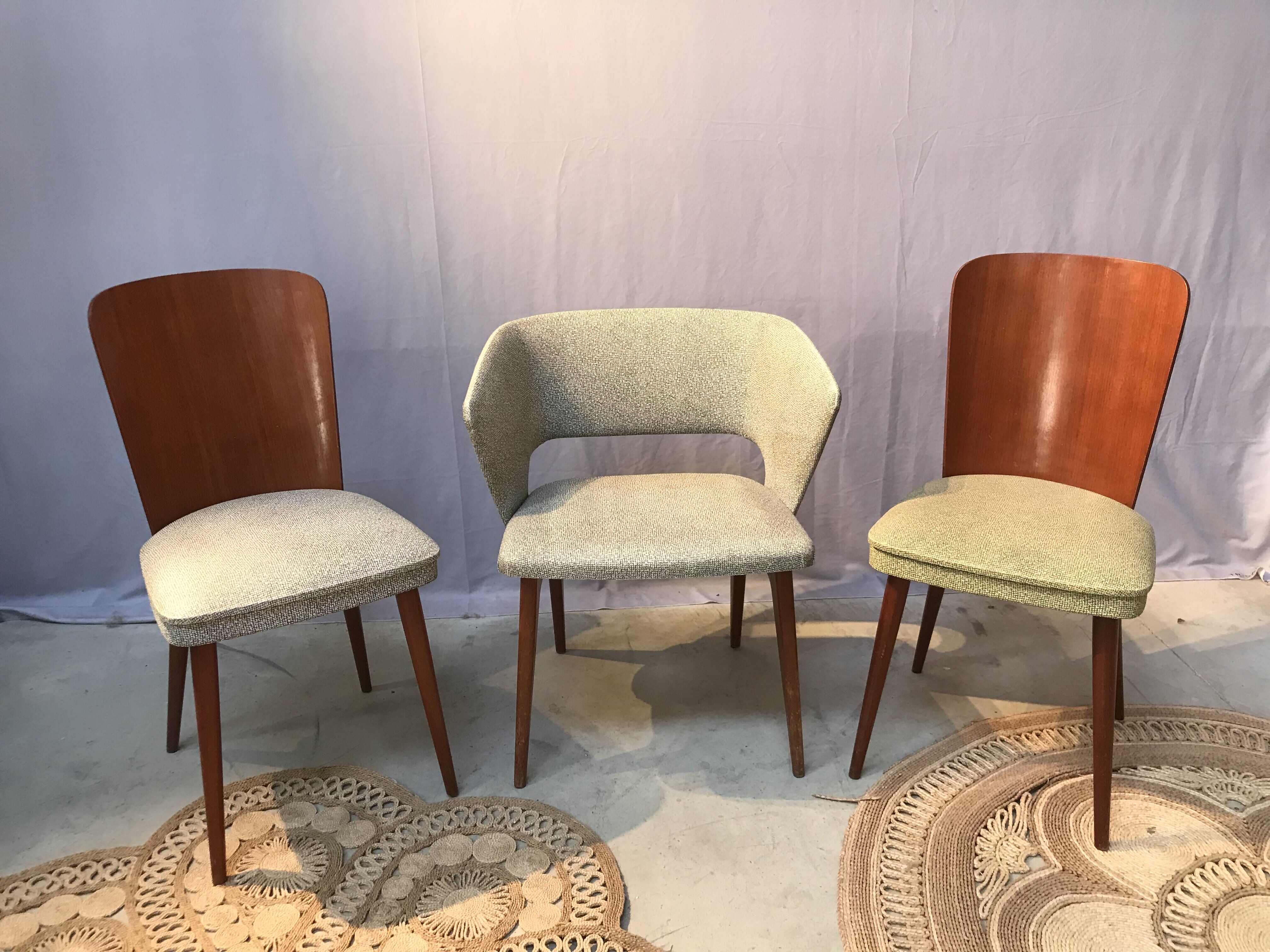 Set of 4 chairs and 1 armchair design 50s