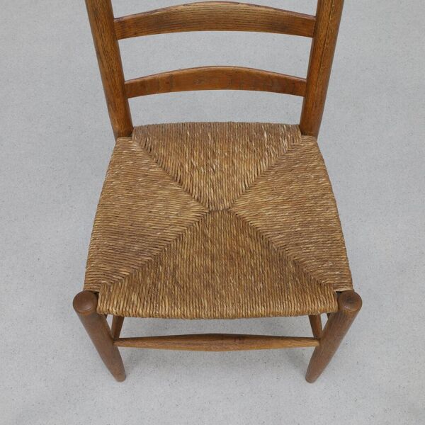 3x Chaises Échelle en Chêne et Rush, 1960s