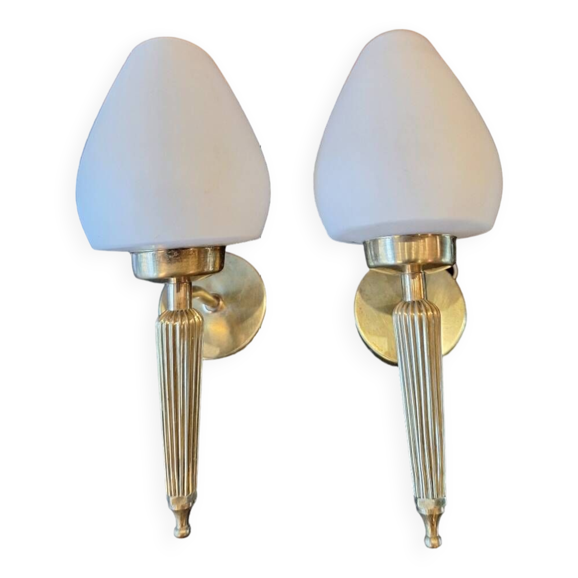 Paire applique laiton verre blanc