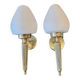 Paire applique laiton verre blanc