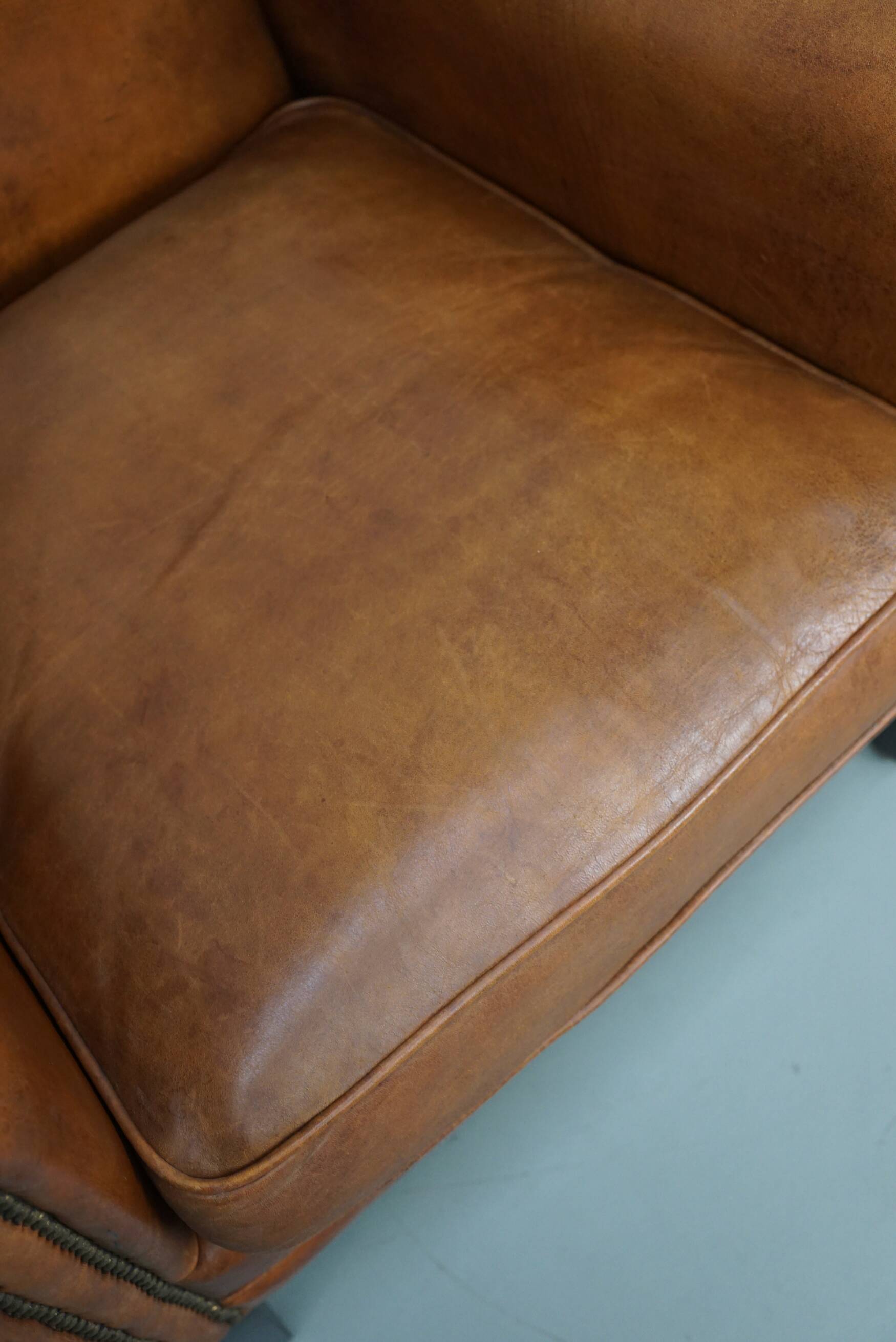 Fauteuil club néerlandais vintage en cuir de couleur cognac