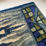 Abstract Scandinavian Multicolor High Pile Rya Rug Carpet, Sweden, 1960s