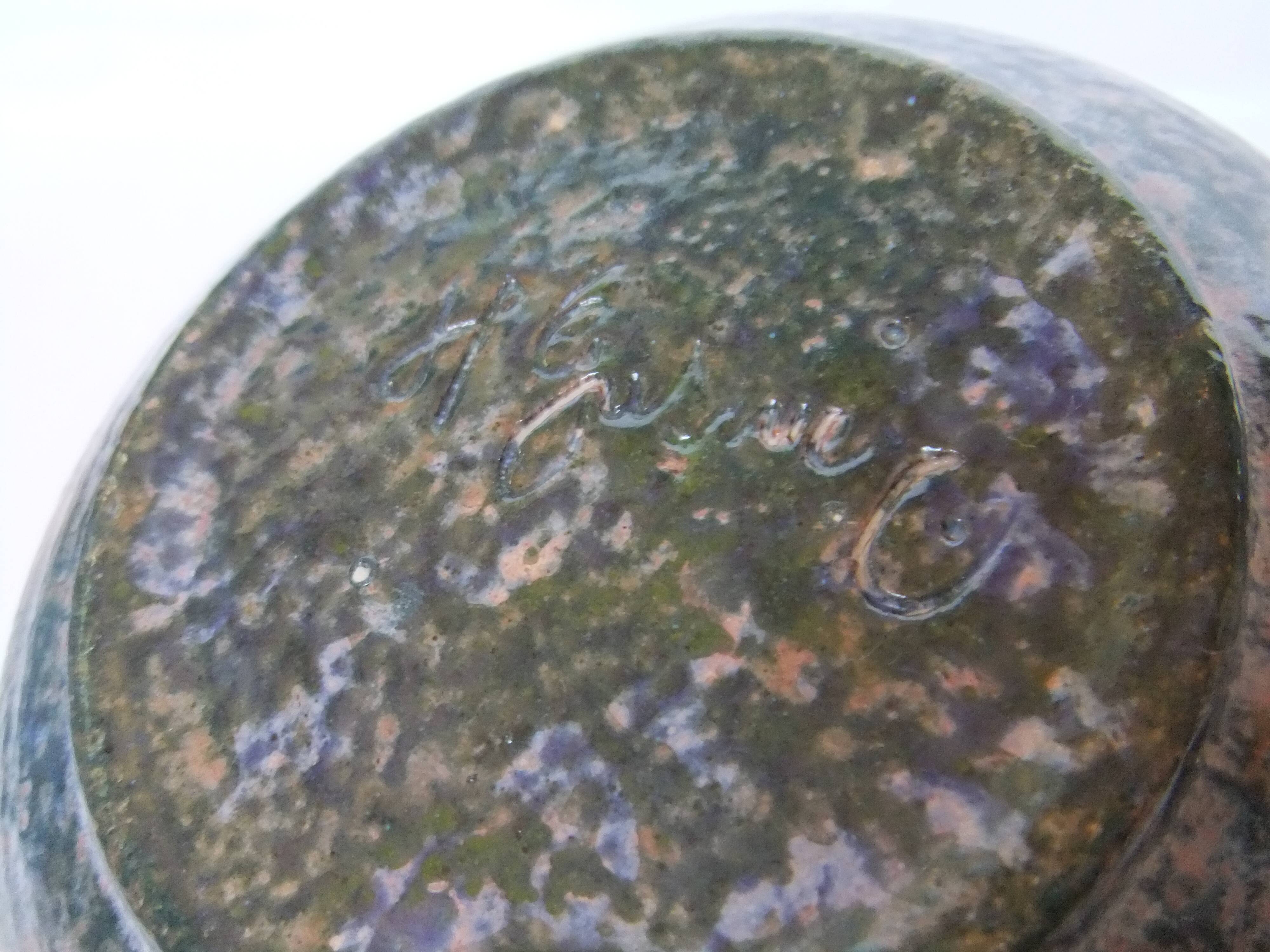 Ceramic ball vase signed Jean Pierre Gasnier dit Pierg Blue green pink