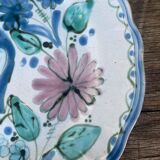 Decorative plate decorated with bird and flowers blue and pink vintage
