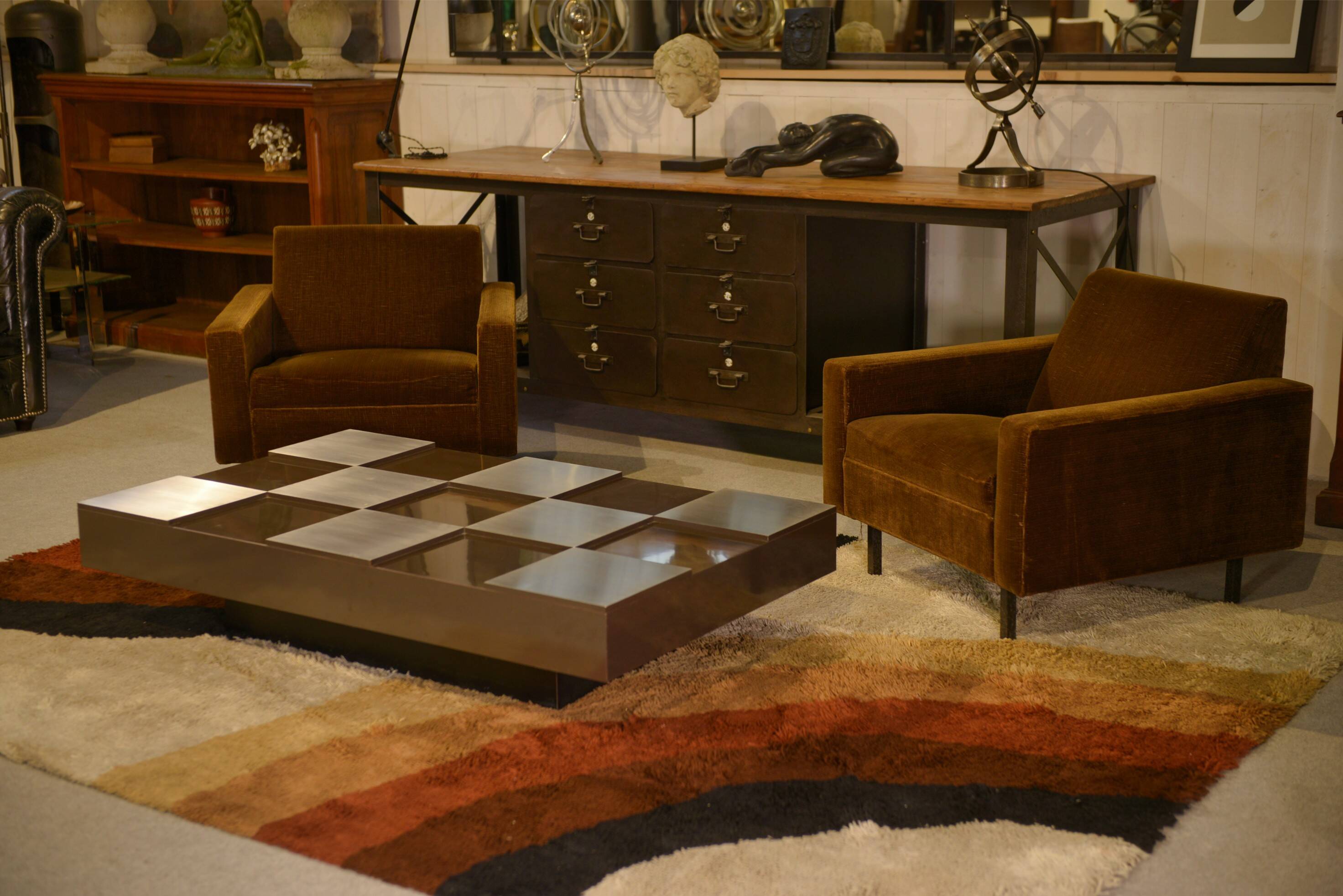 Designer coffee table with a checkerboard pattern attributed to Roberto Monsani 1970s.