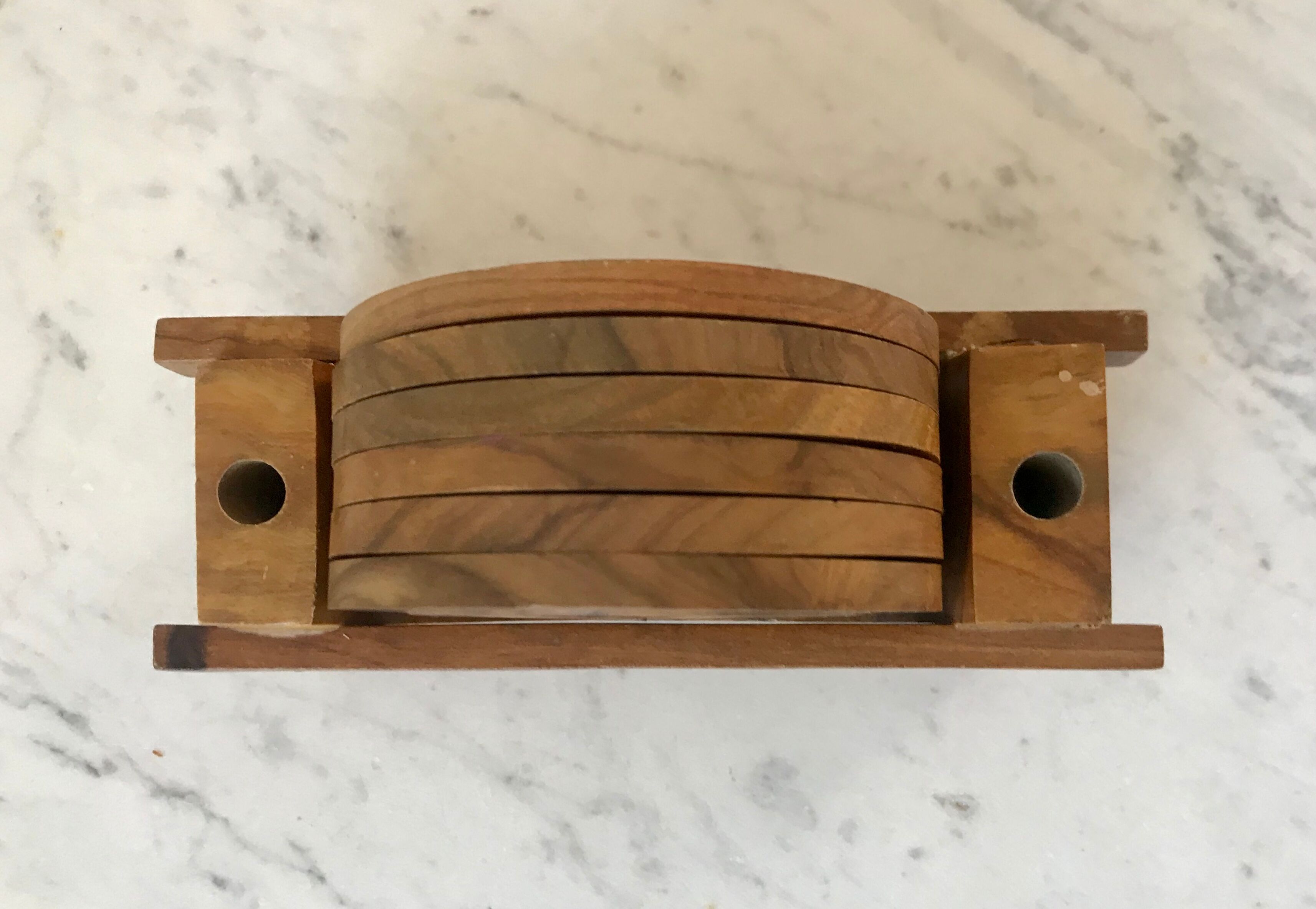 Set of 6 coasters in vintage olive wood 60s
