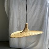 Small suspension, rattan luminaire in hat shape D:60cm