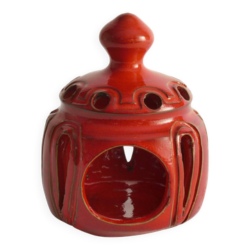 Lampe à bougie en céramique faite à la main couleur rouge homard, par Barbro Sundelin pour Basun Keramik