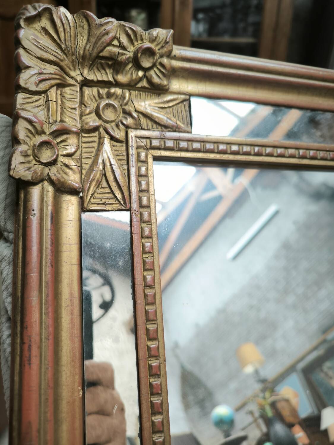 Louis XIV style mirror with giltwood and side panels