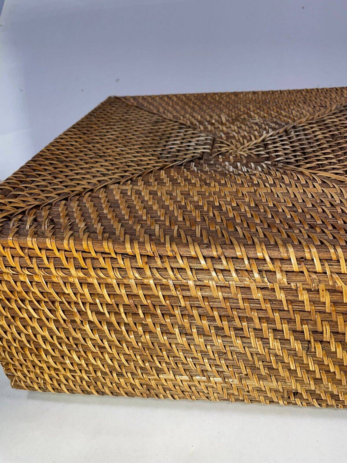 Vintage woven rattan storage box with compartments