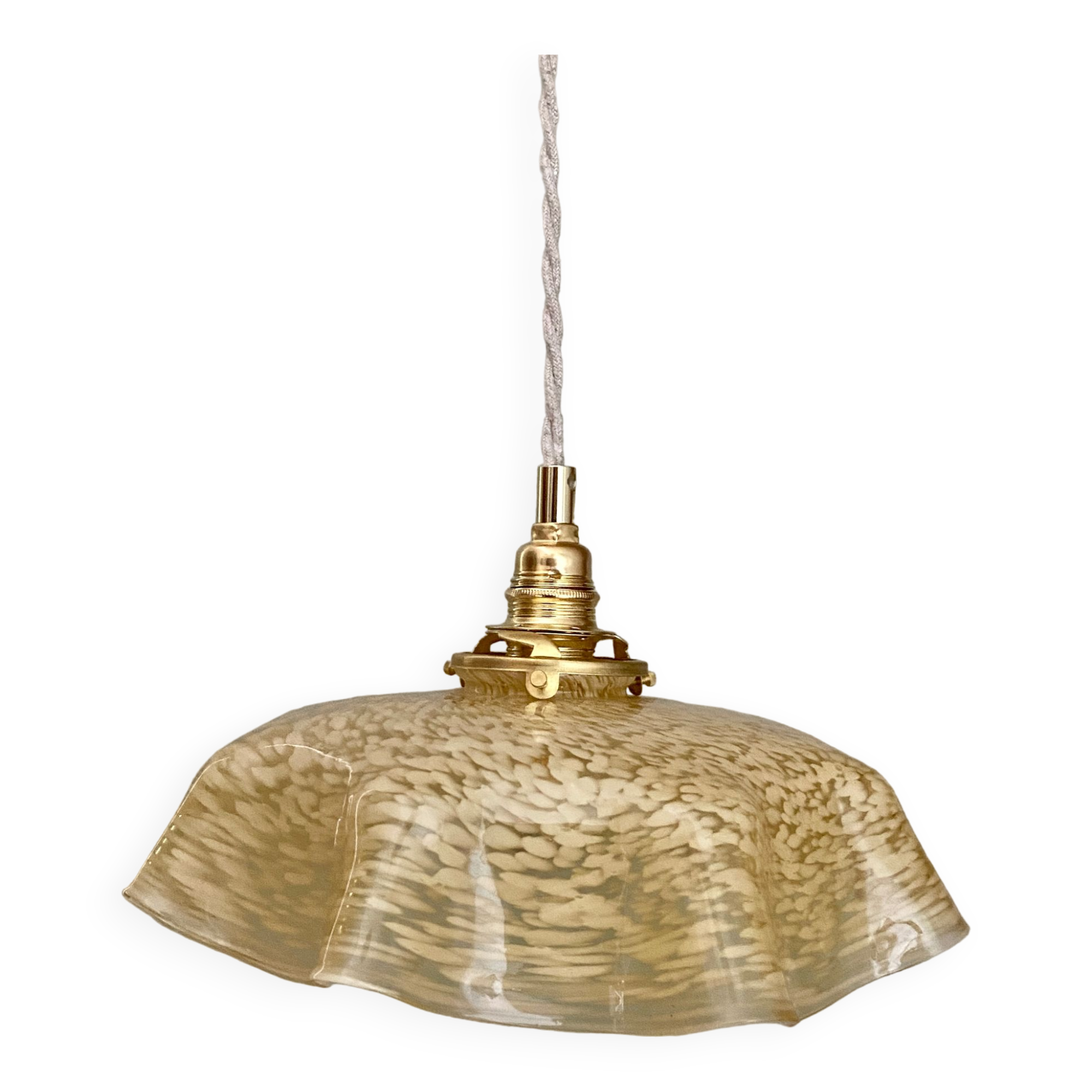 Vintage lampshade pendant light in pale yellow Clichy glass