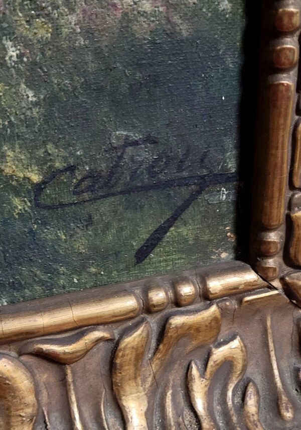 Henri catrou xixeme : huile sur toile paysage lacustre ép. napoléon iii (b)