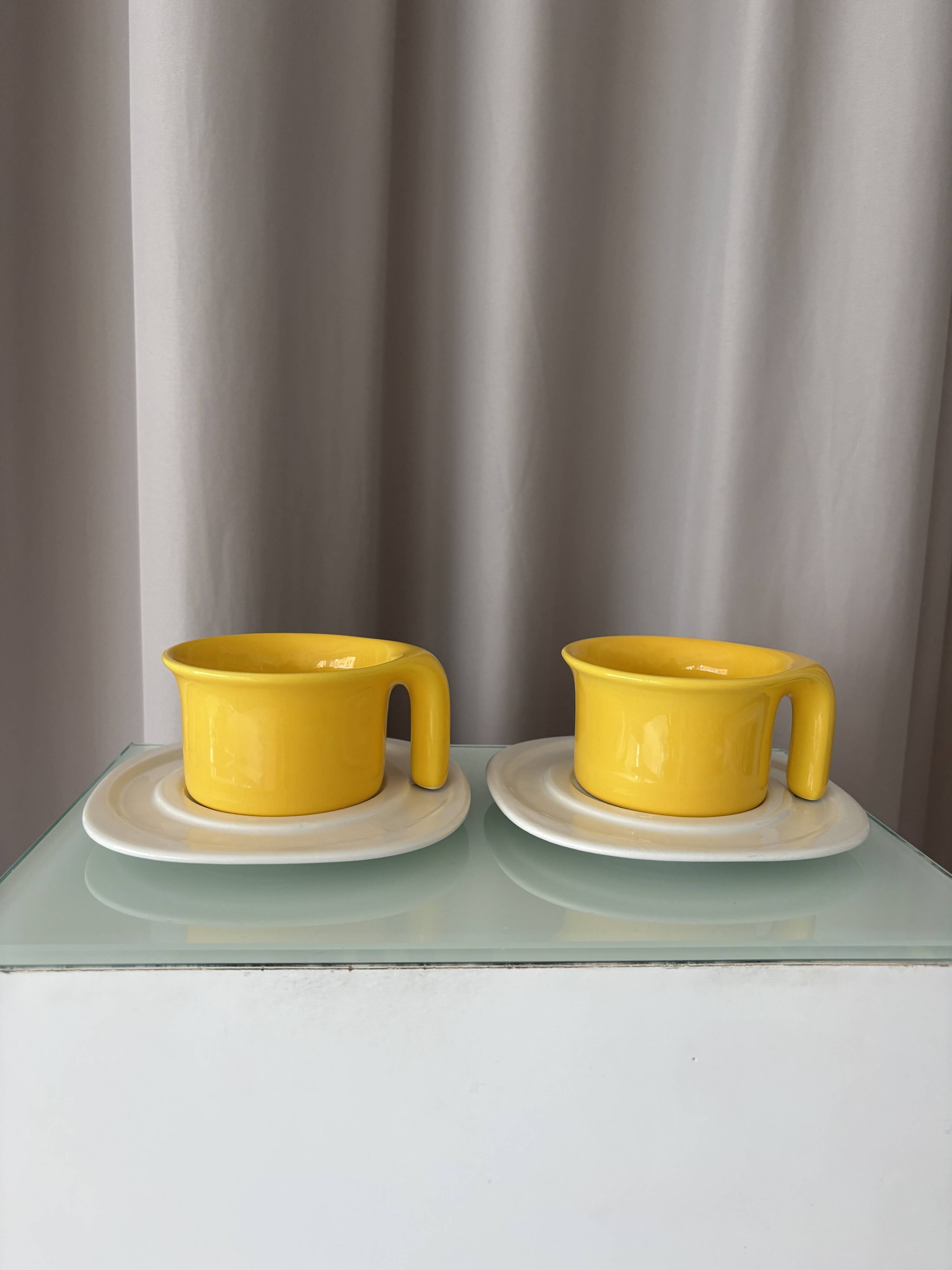 Pair of Jean Fasseaux Ceramic Coffee Cups with Saucers – Belgium, 1970s