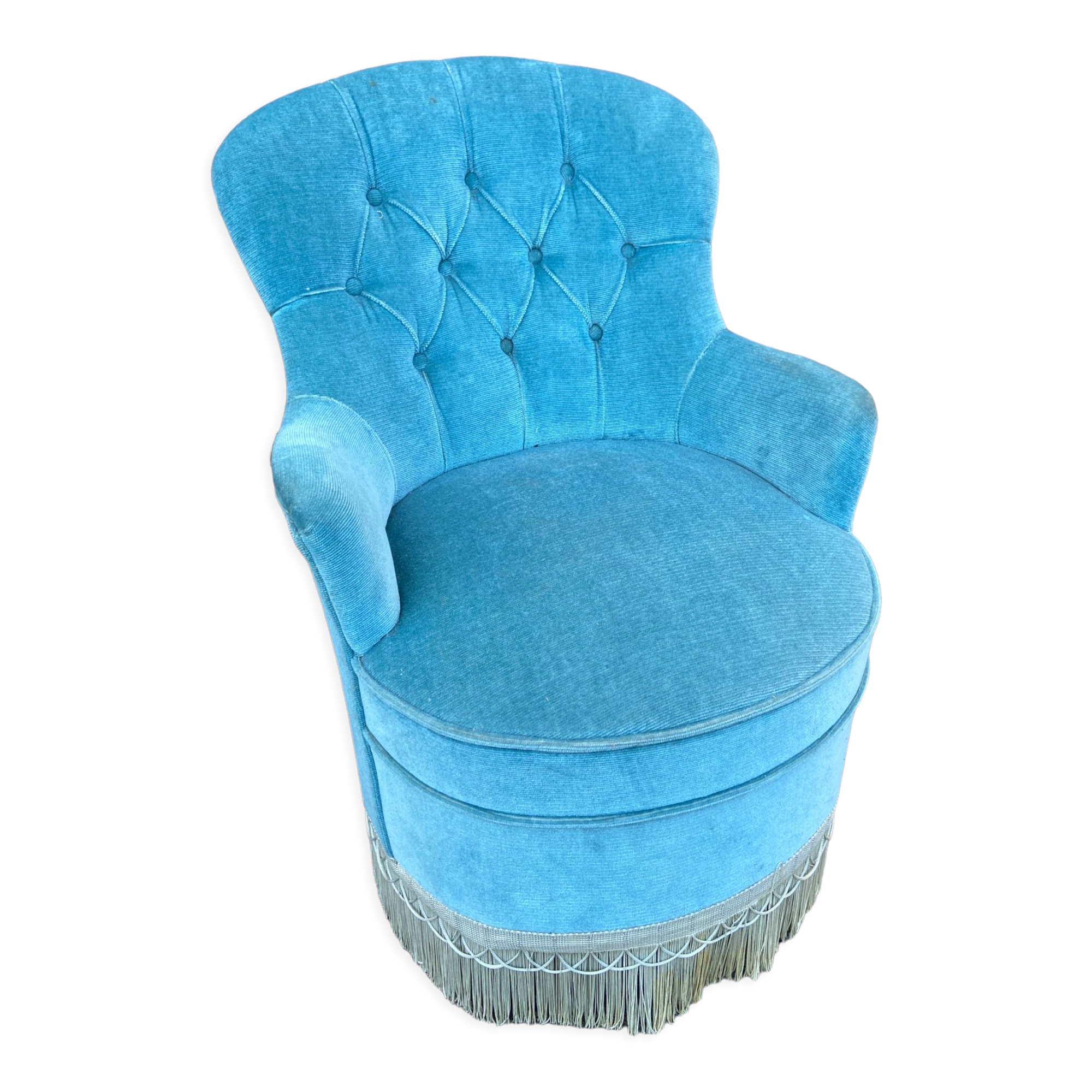 Fauteuil crapaud velours bleu