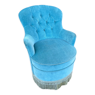 Fauteuil crapaud velours bleu