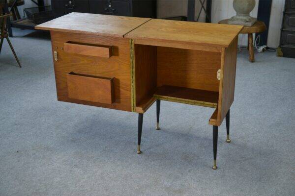 Folding occasional desk, steel, brass and oak, 1960s