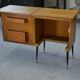 Meuble d’appoint dépliant en bureau, acier, laiton et chêne 1960’s