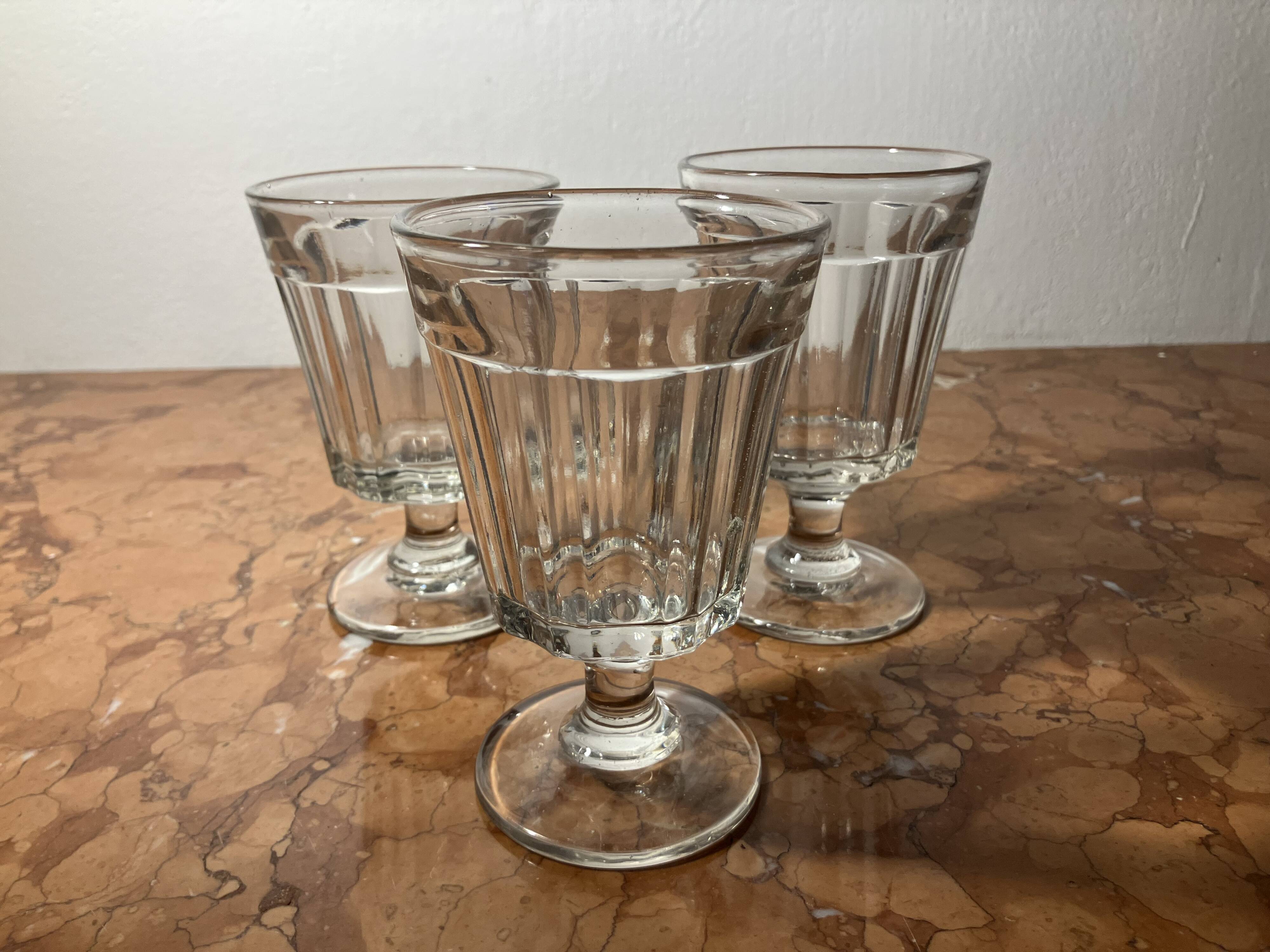 3 old bistro wine glasses