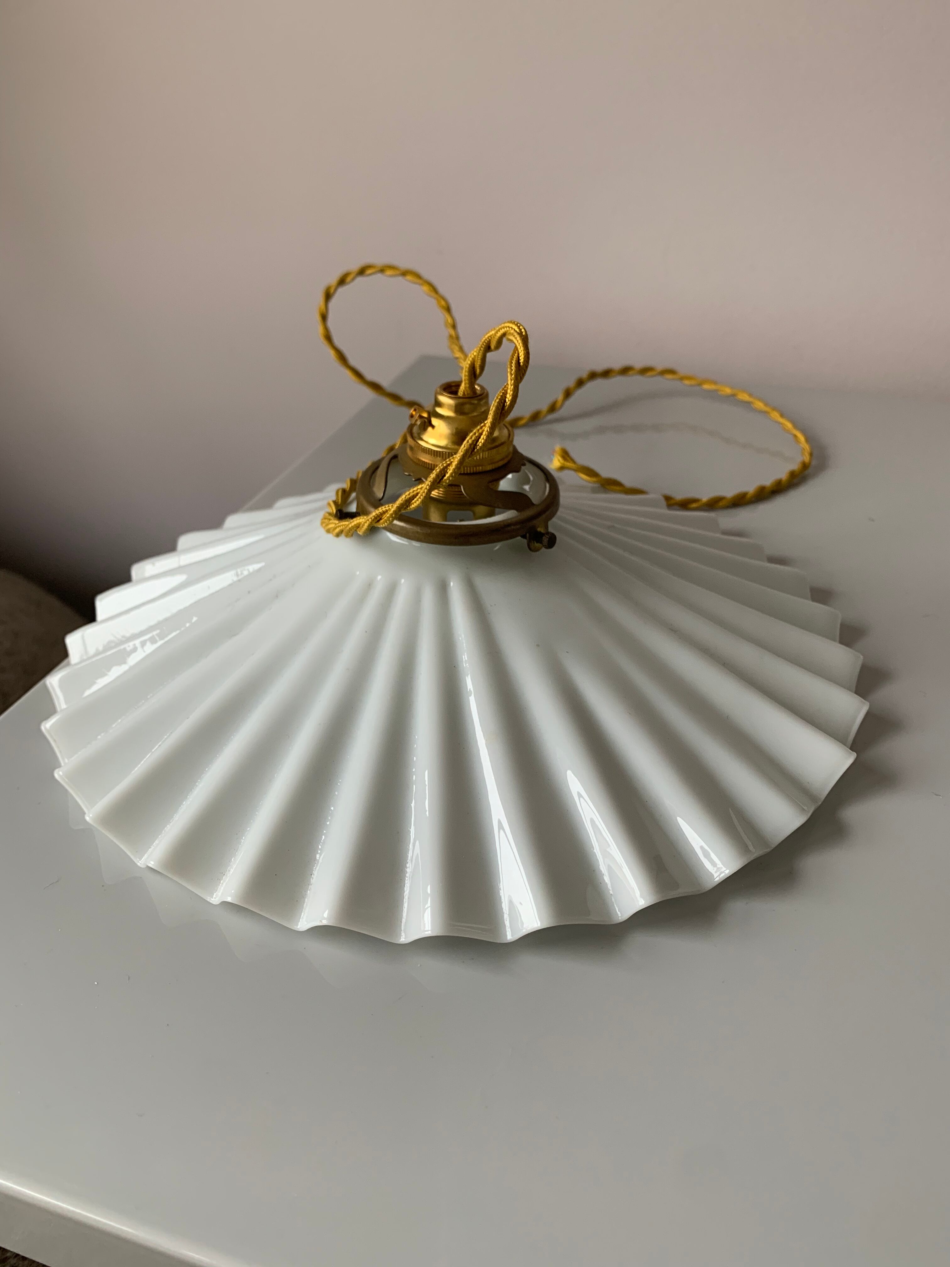 Vintage white pleated opaline pendant lamp